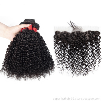 Free Sample Wholesale Raw Virgin Indian Hair Kinky Curl Human Hair Bundles With 13*4 4*4 Lace Frontal Closure For Black Women